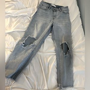 RSQ light wash denim, straight leg jeans, distressed, size 27 waist